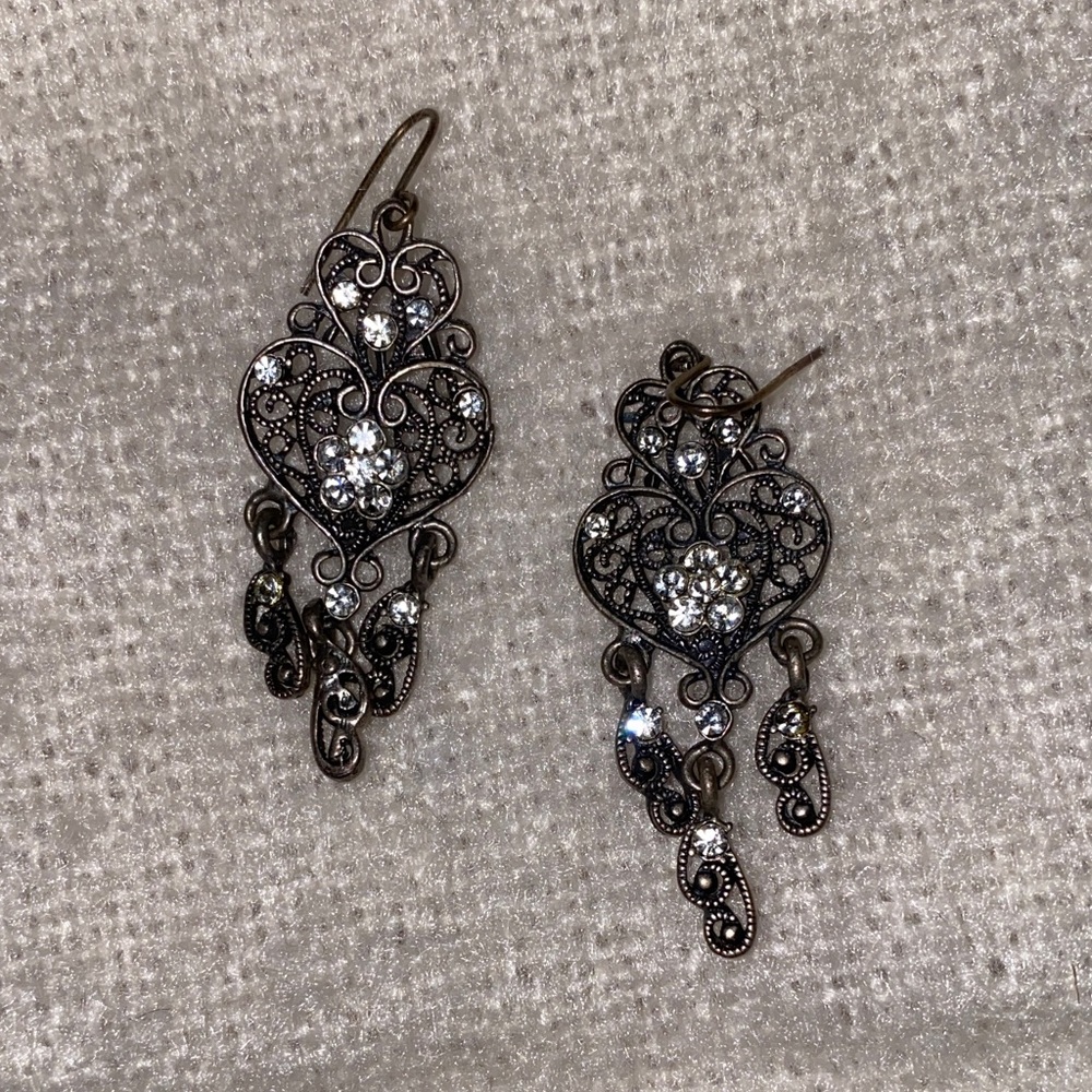 Black and Silver Heart Dangle Earrings